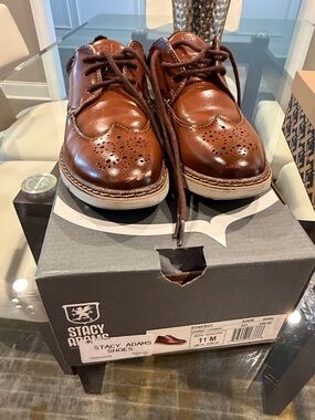 Stacy Adams Cognac Leather Wingtip Dress Shoes for Kids